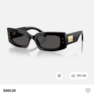 Dolce & Gabbana Glossy Black Rectangular Sunglasses with Gold Plaque